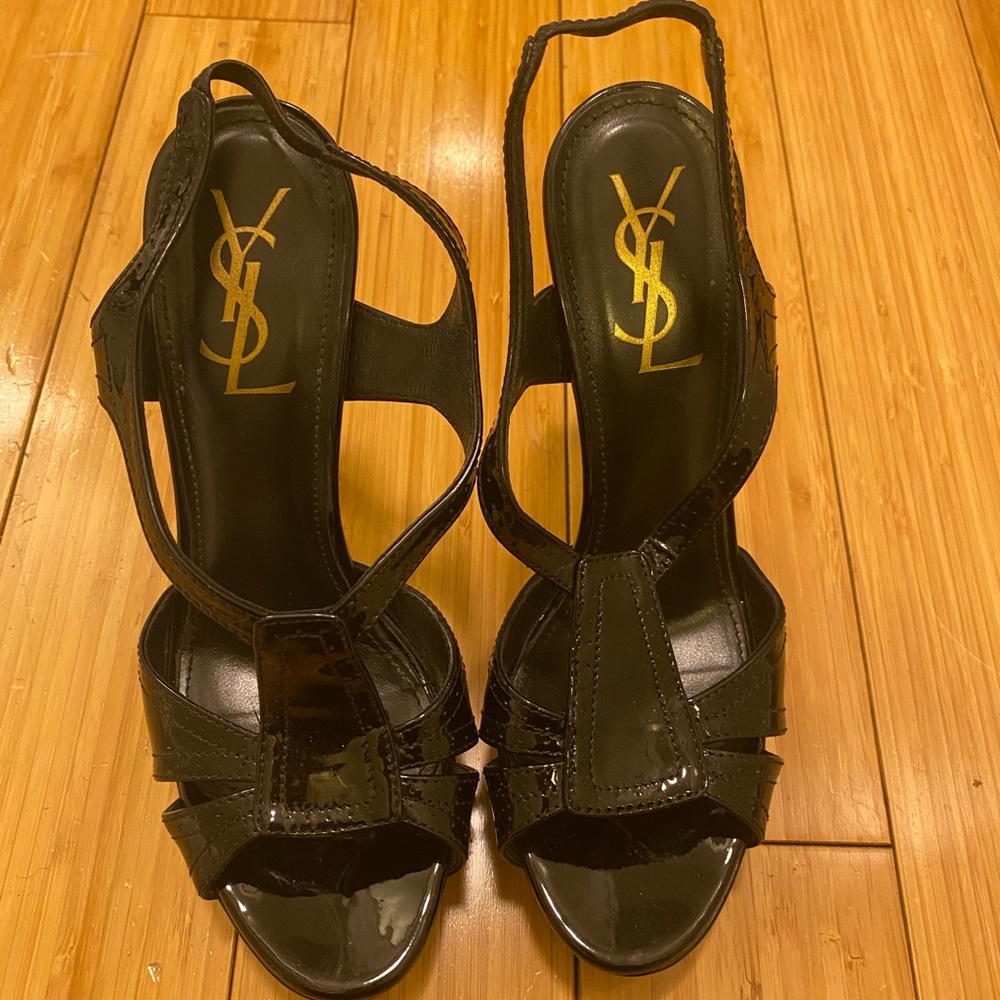 YSL Yves Saint Laurent strappy heels black